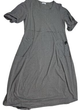 DARKWIN Designer Oversize A Line Dress Size L Gray Black Striped Artsy Lagenlook